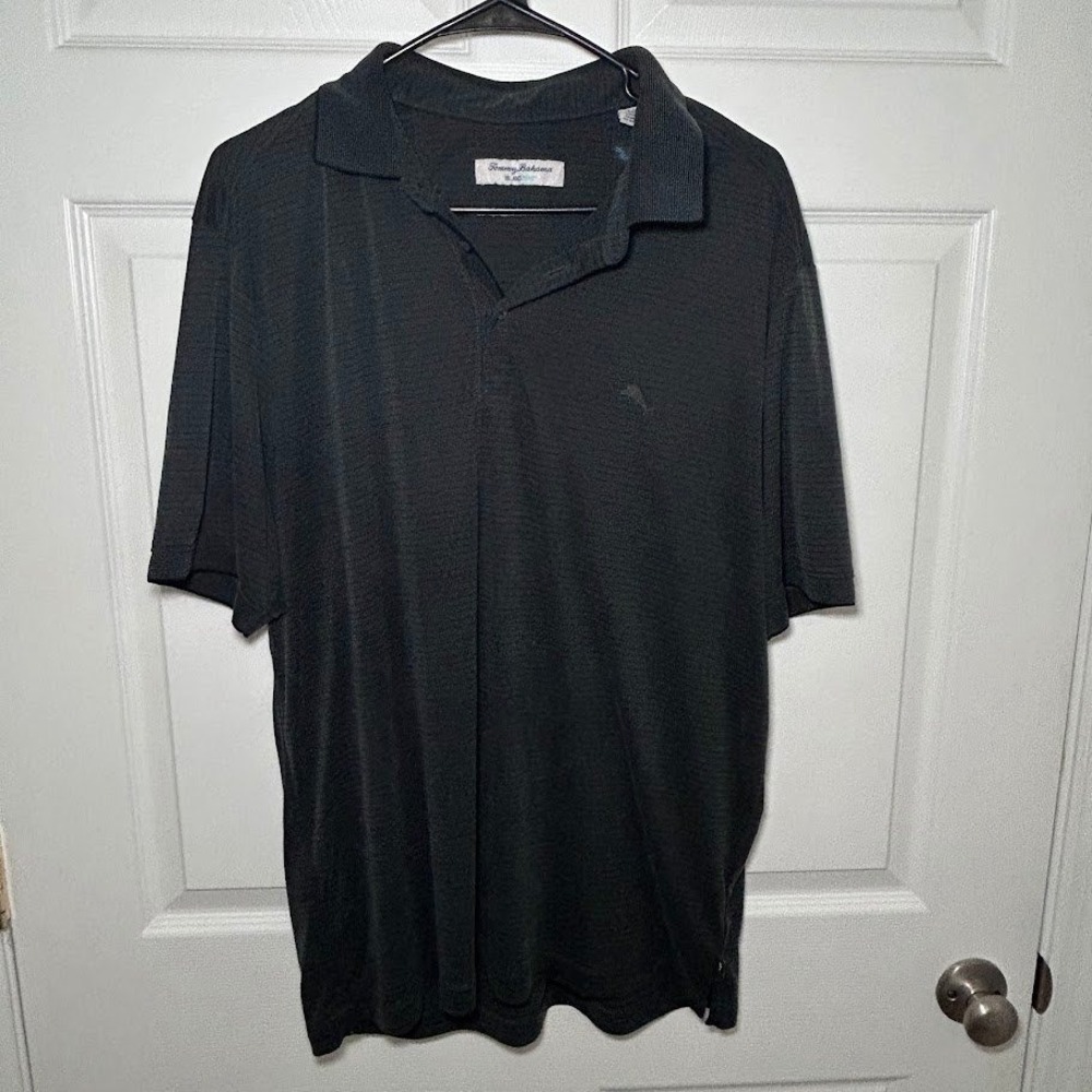Tommy Bahama IslandZone Mens Black Micro Stripe Performance Polo Shirt Large